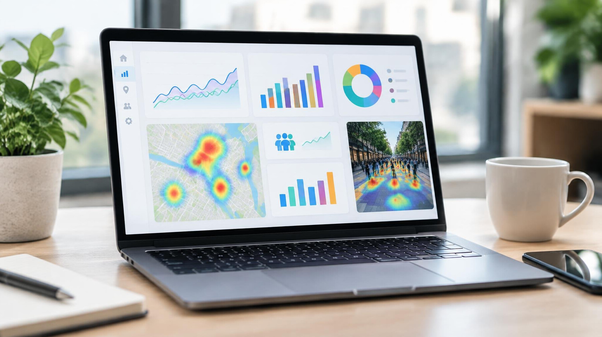 Analytics dashboard with charts on a laptop screen