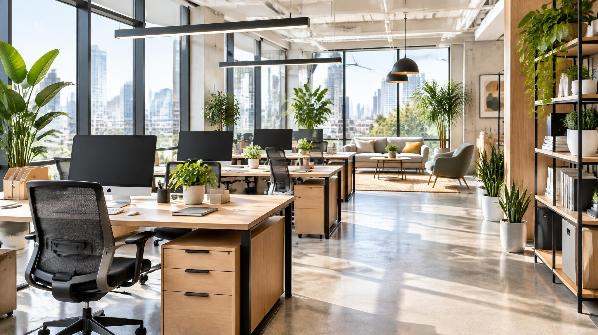 Bright modern office with large windows